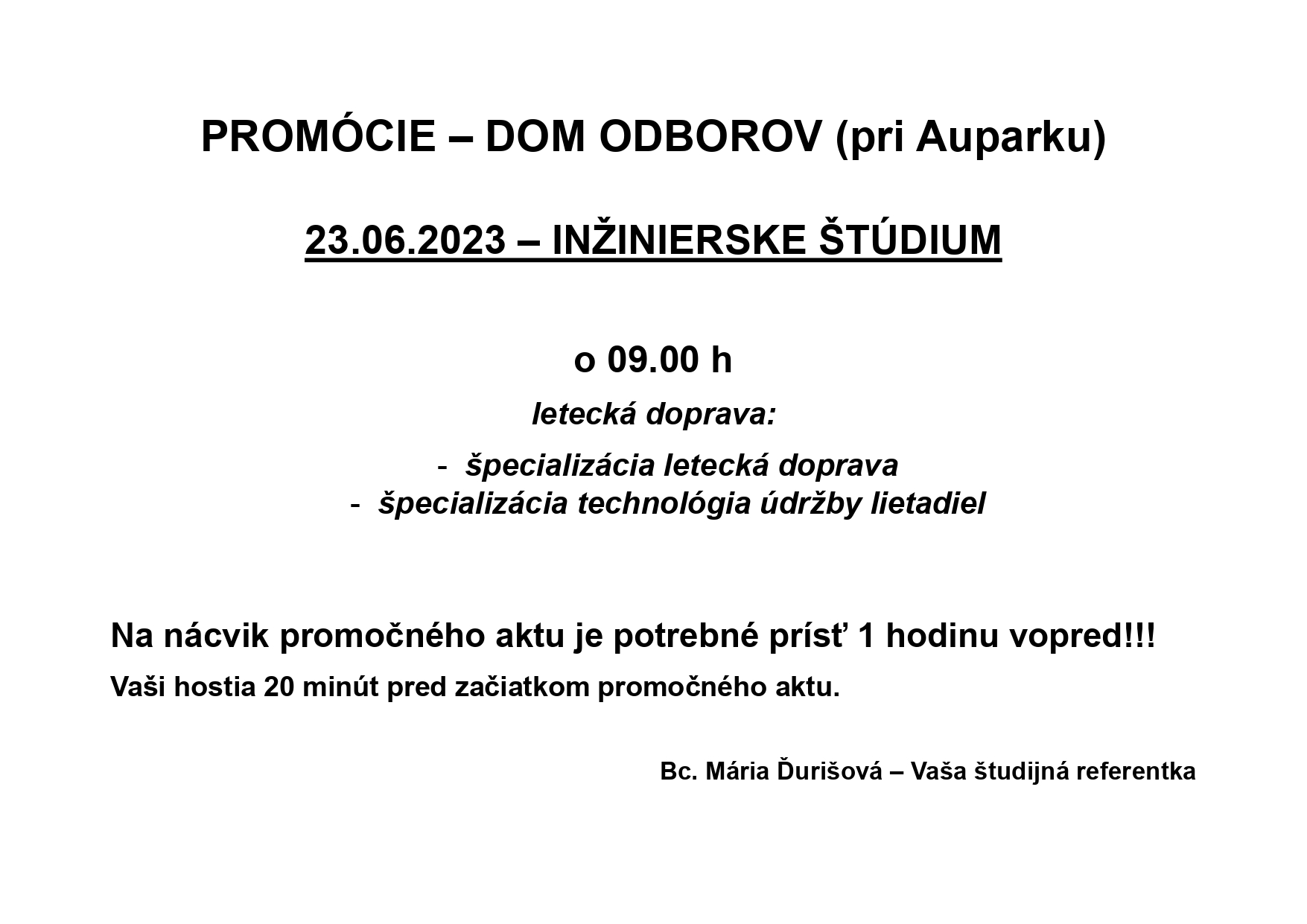 Oznam Promócie Ing. 23.06.2023 o 09.00 h LD, TÚL (ŽD) page 0001